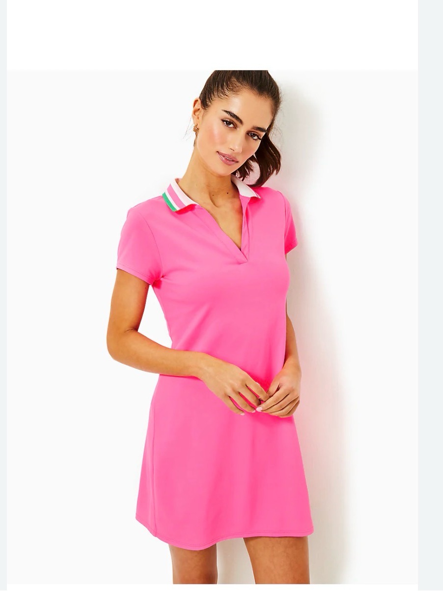 Lilly Pulitzer Hot Pink Polo Swim Coverup Dress With Stripe Collar